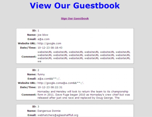 PHP Guestbook Viewing